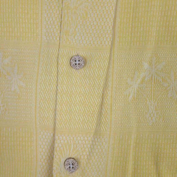 Tommy Bahama Shirt Mens Large Silk Yellow Hawaiian Button Up Short Sleeve Beach - Picture 8 of 9